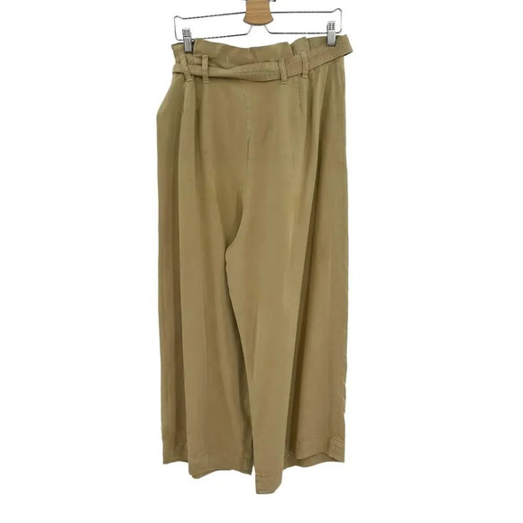 Anthropologie Blythe Wide-Leg Paperbag Pants Trouser Belted Khaki Tan Size US 14 - Picture 6 of 12